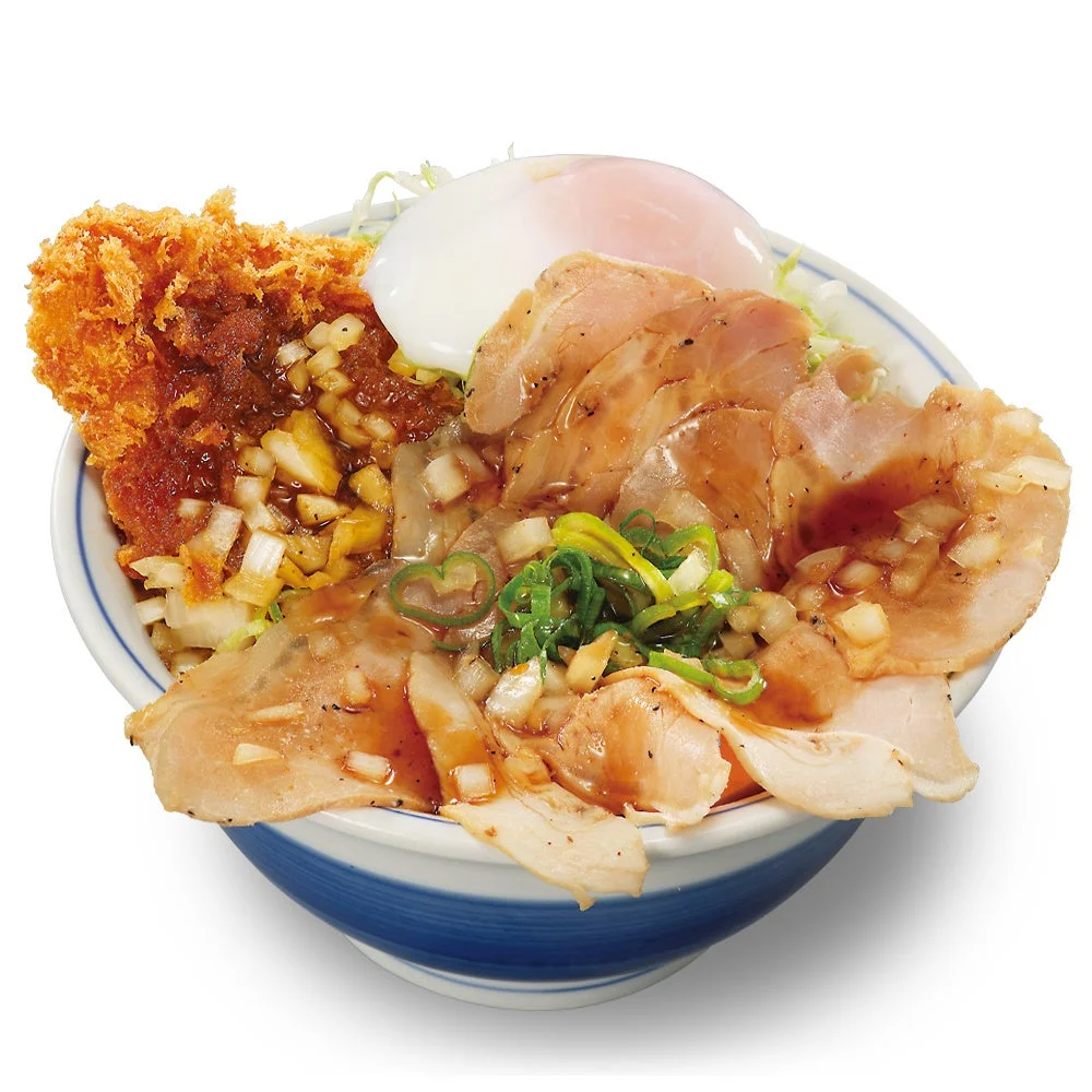 温たま付ローストポークとロースカツの合い盛り丼