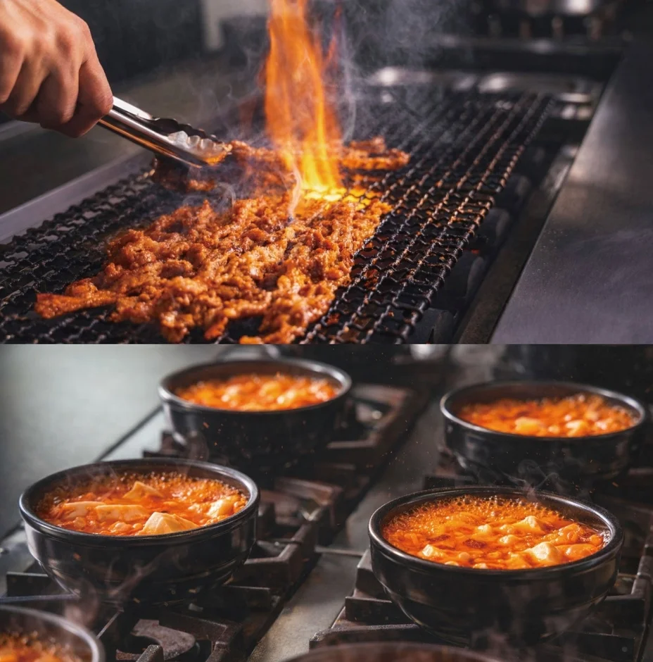 熱々の焼肉とスン豆腐