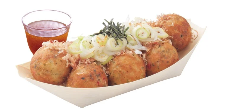 だしに浸して食べる明石焼き風のたこ焼き