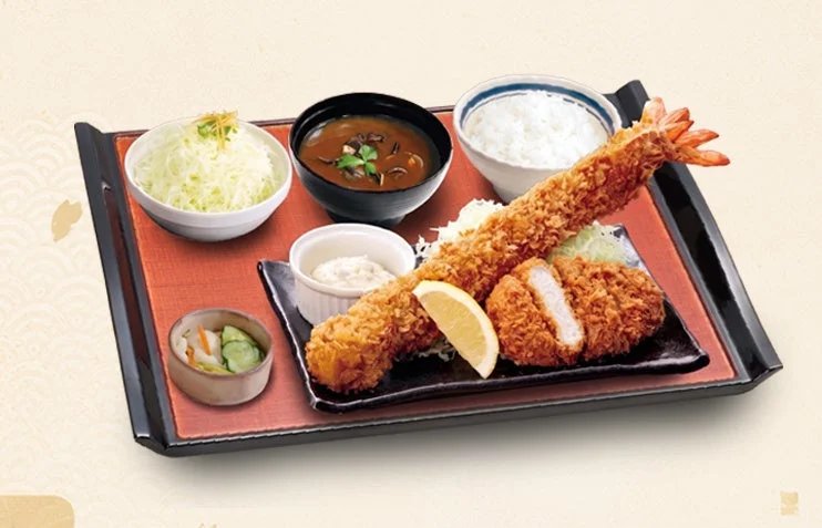 特大天然海老とロースかつ定食