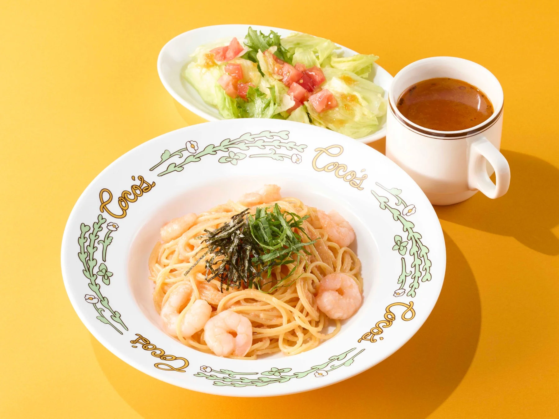 ぷりぷり海老と明太子のパスタランチ