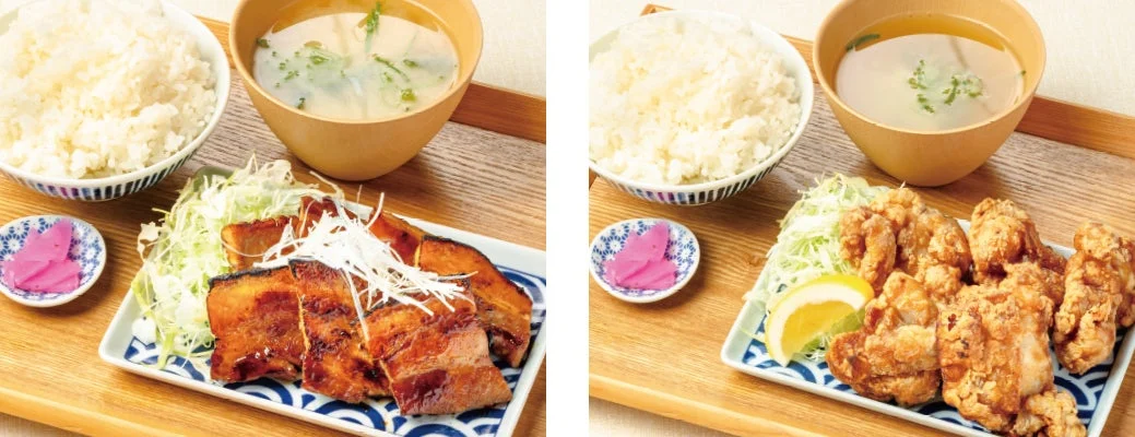 定食,和食,豚の角煮,唐揚げ,ごはん,味噌汁,漬物,日本の料理,食事